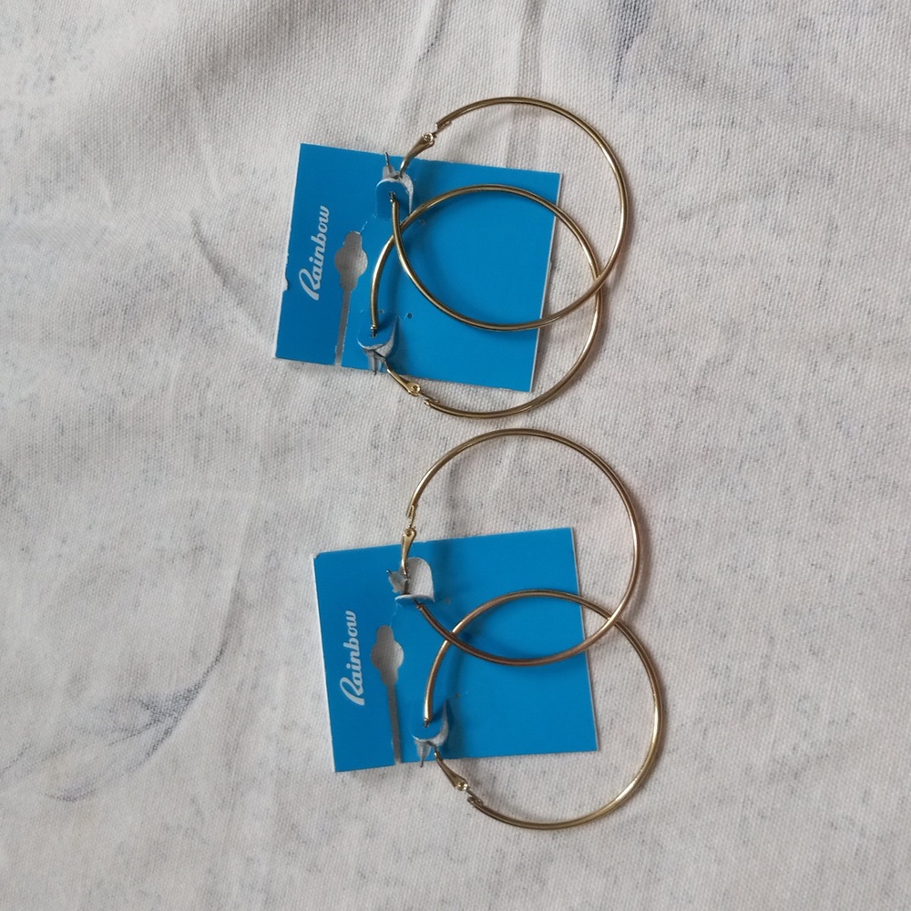 NWT 2 sets of Rainbow gold tone hoop earrings